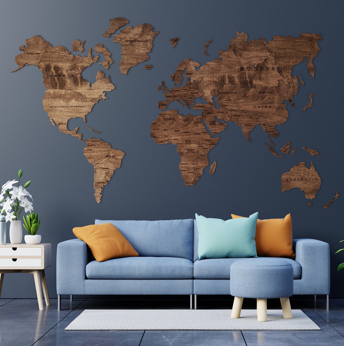 Wooden World Map Wall Art Home Decor Large Travel Map Wood Gift