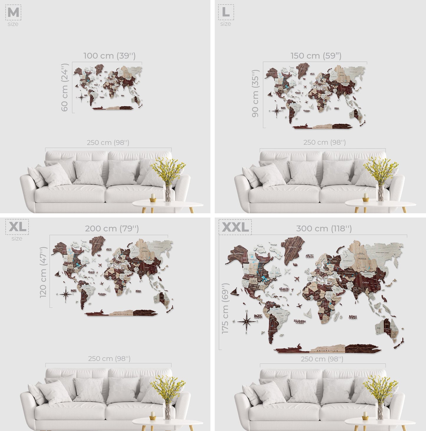 3D Wooden World Map Cappuccino