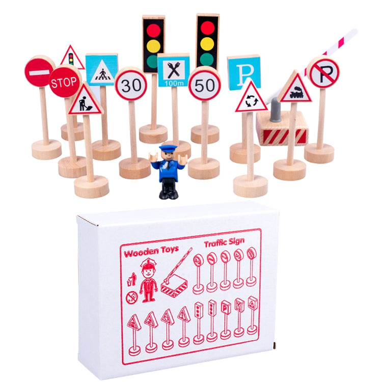 Wooden Road Traffic Signs 15 pcs Wood Pretend Toys for Kids Children