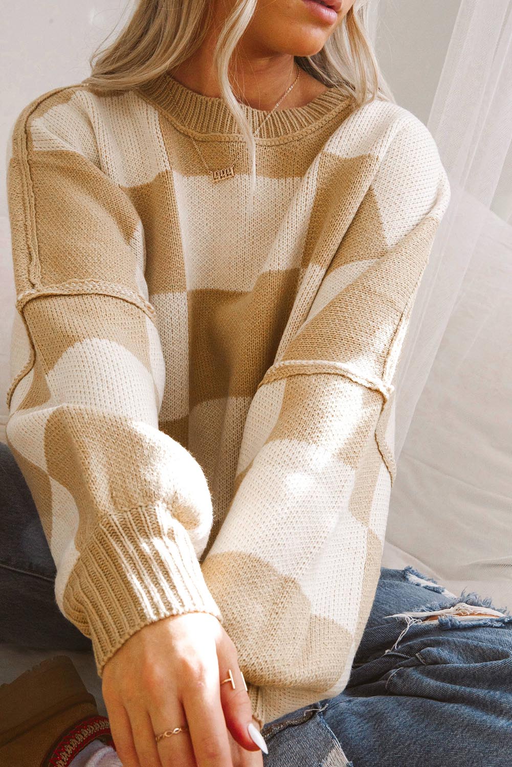 Cozy Neutrals Checkered Sweater