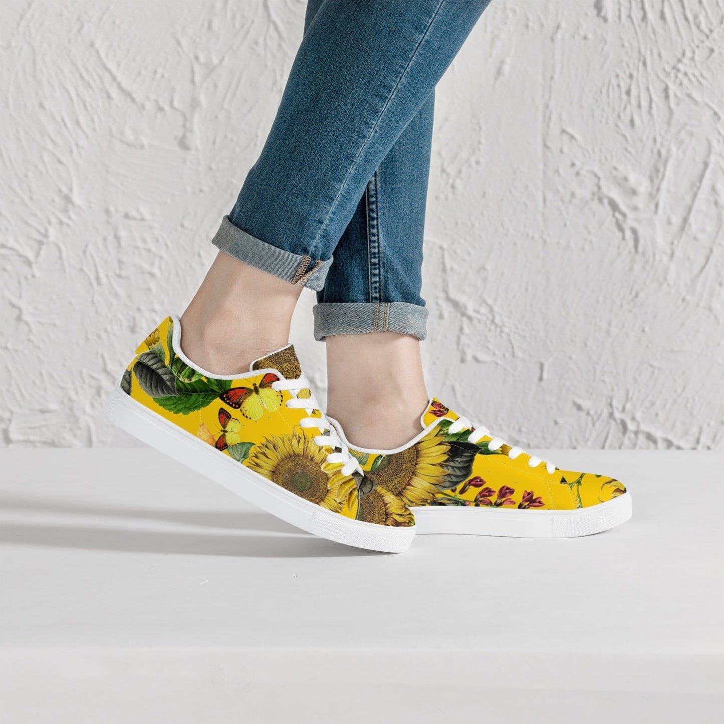 Jacki Easlick Sunflowers Low-Top Leather Sneakers - White/Black