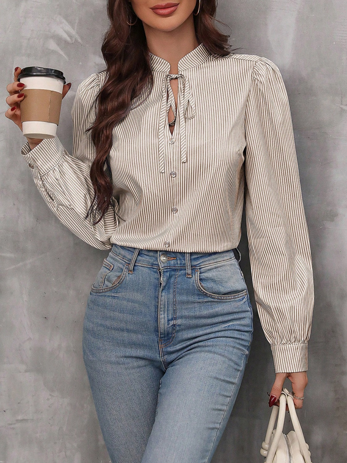 Striped Elegance Bow-Tie Blouse