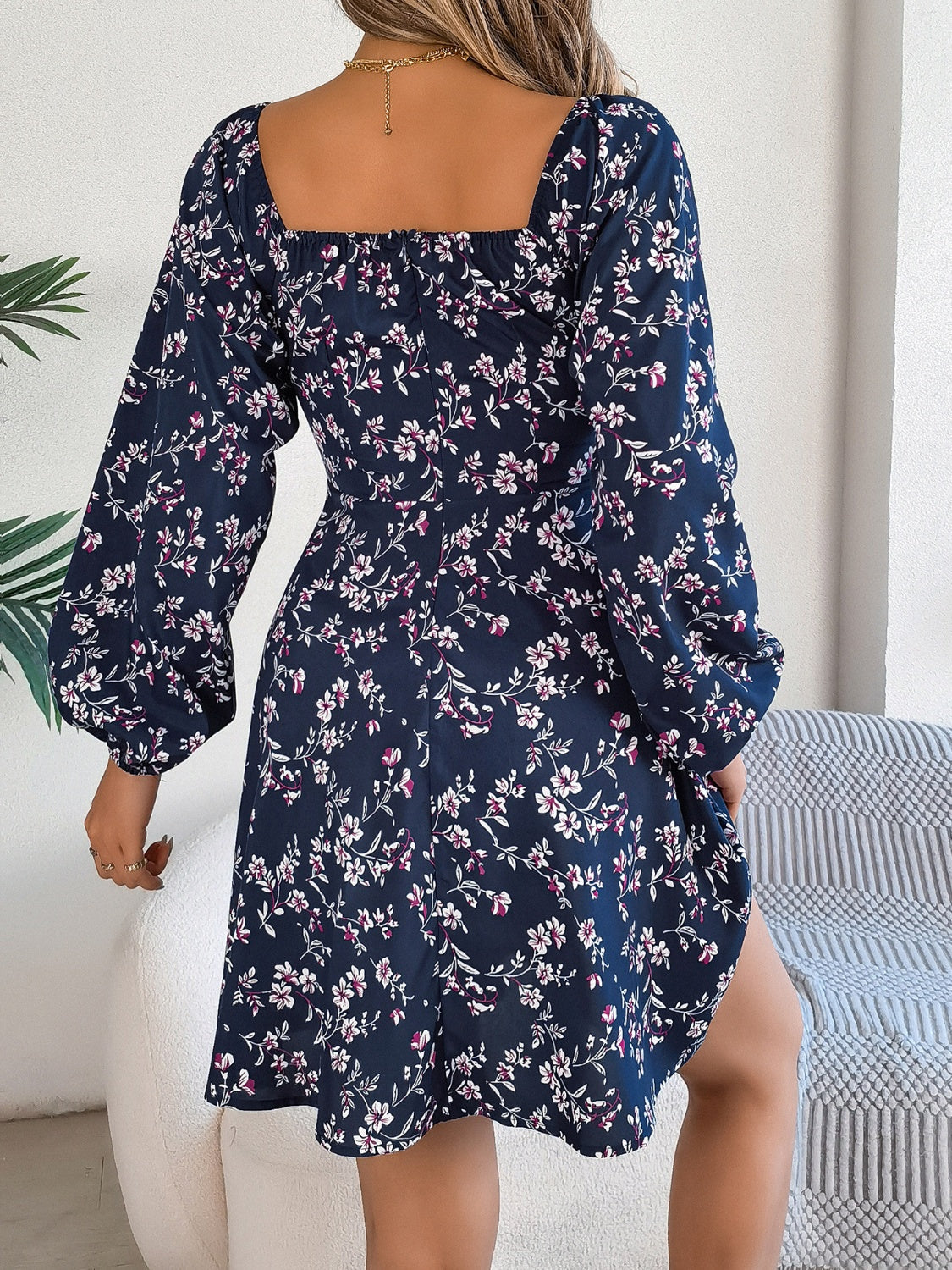 Midnight Bloom Puff Sleeve Dress