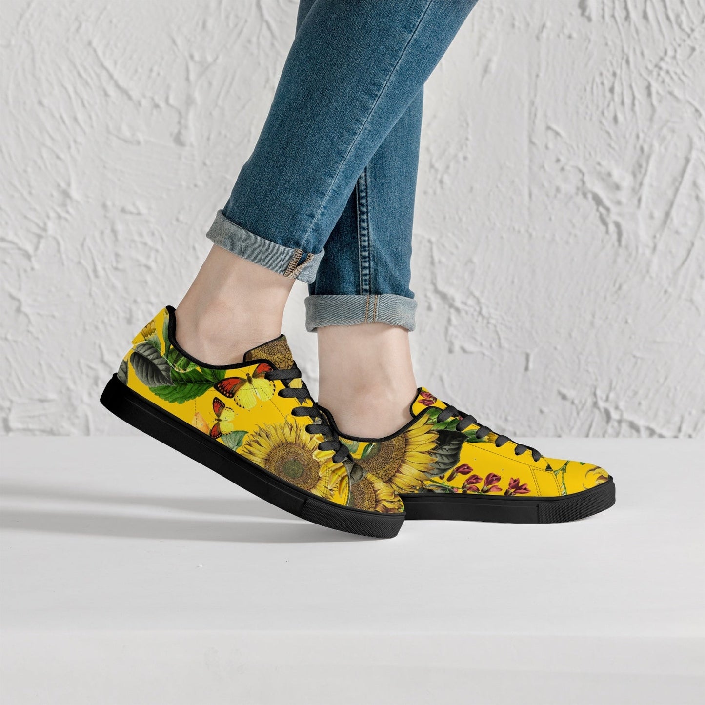 Jacki Easlick Sunflowers Low-Top Leather Sneakers - White/Black