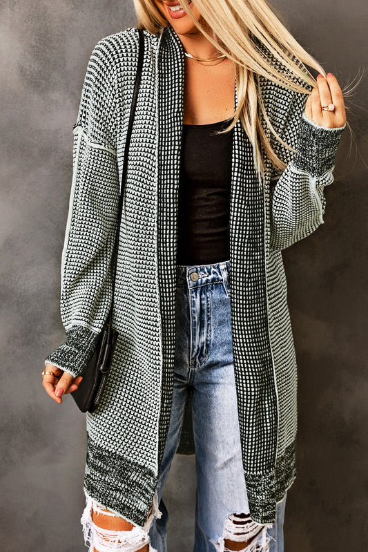 Charcoal Checkered Knit Drape Cardigan