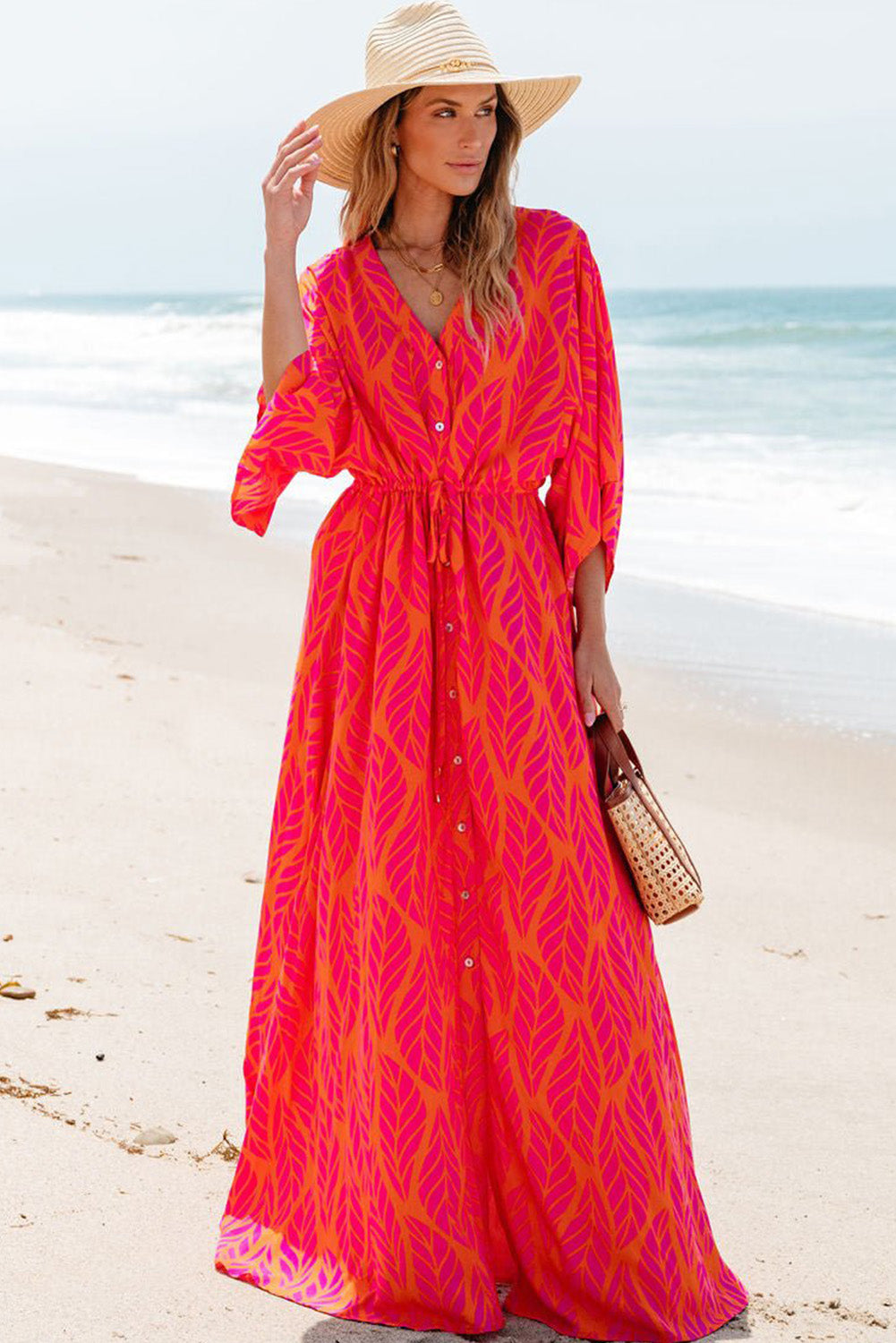 Tropical Sunset Buttoned Maxi Dress