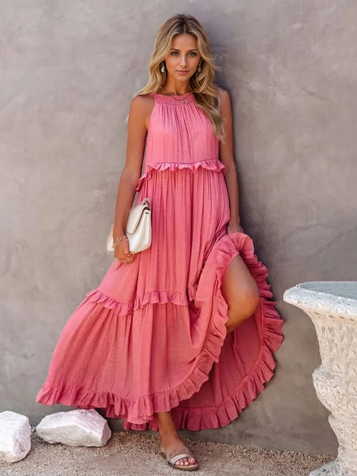 Golden Sunrise Ruffle Maxi Dress