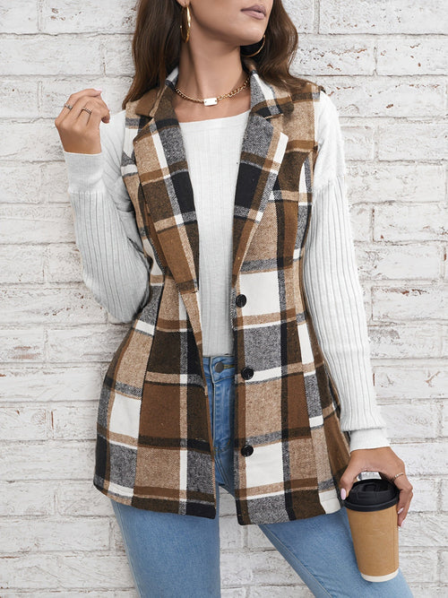 Urban Plaid Sleeveless Blazer