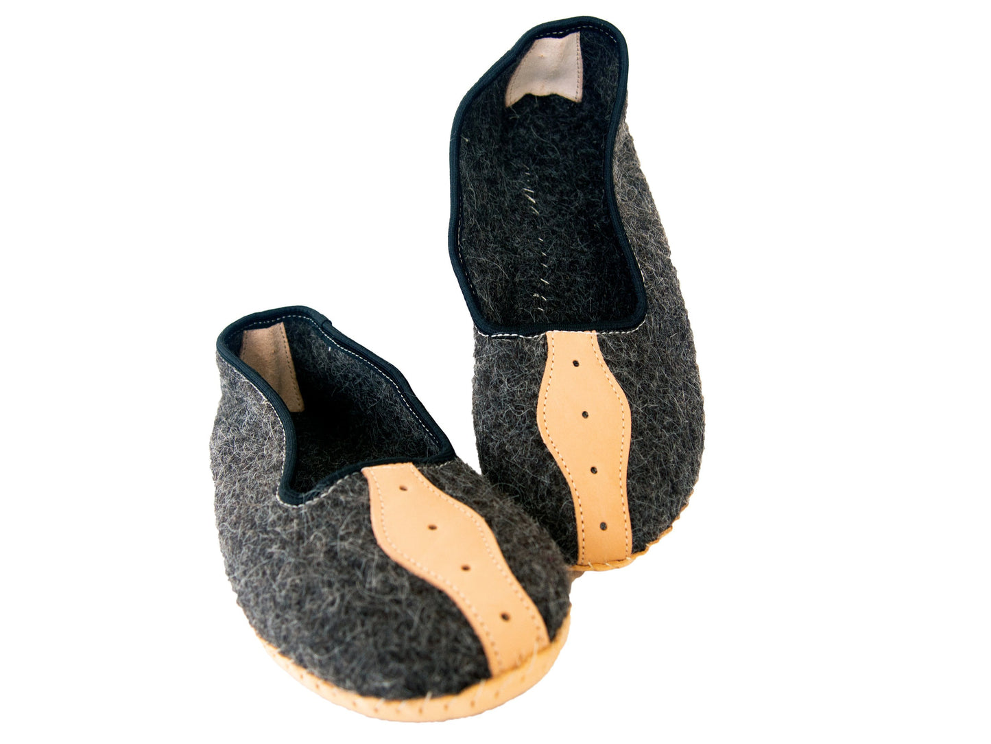 Mens Felt and Real Leather Slippers