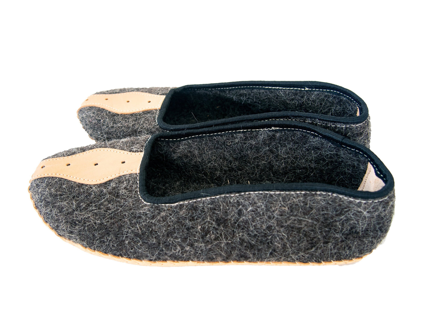 Mens Felt and Real Leather Slippers