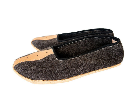 Mens Felt and Real Leather Slippers